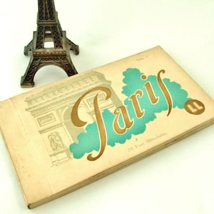 Antique Paris postcard book circa 1910 , Eiffel Tower, Notre Dame,Arc de Triomphe
