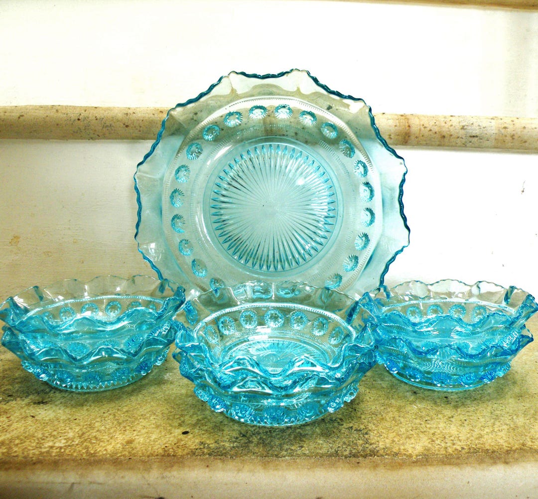 Prunt Davidson Turquoise Blue Glass Complete Dessert Set Blackberry Prunt 269 ...