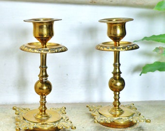 Pair antique brass candlesticks  candle holders