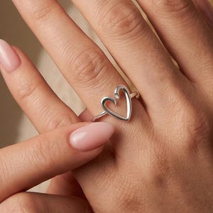Herz Ring S925 Silber, Versprechen Ring für Sie, zierliche Statement Ring, niedlich stapelbar einstellbar, einzigartiges Minimalist Ring Geschenk für Frauen