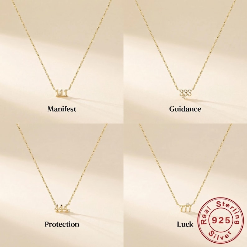 Angel Number Necklace S925 Silver | 111 333 444 777 Pendant | Spiritual Numerology, Manifest Necklace, Lucky Number Jewelry, Gift for Her image 5
