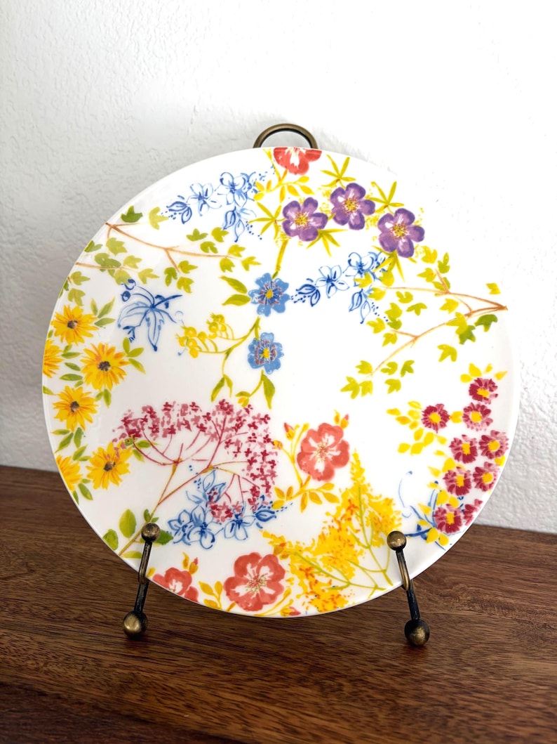 Anthropologie Watercolors Floral Plate Colorful Cottagecore Dinnerware Grandmillennial Decor image 1