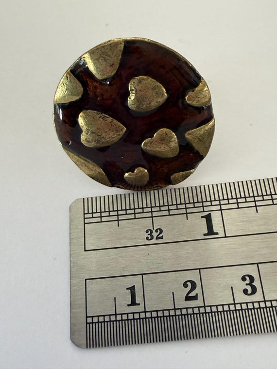 Vintage Brass Statement Ring Adjustable Brown Res… - image 11