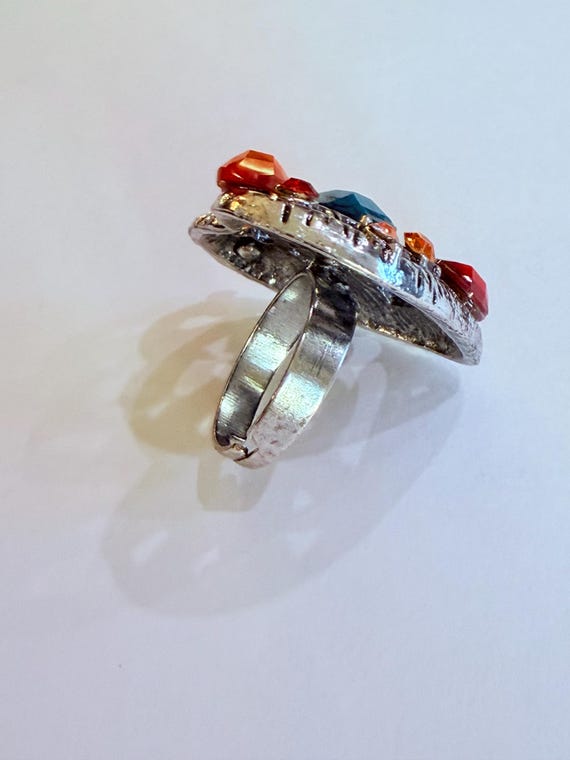 Vintage Heart Statement Ring Adjustable Silver To… - image 2