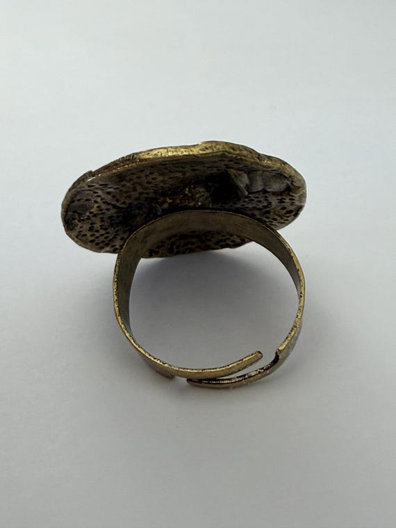 Vintage Brass Statement Ring Adjustable Brown Res… - image 3