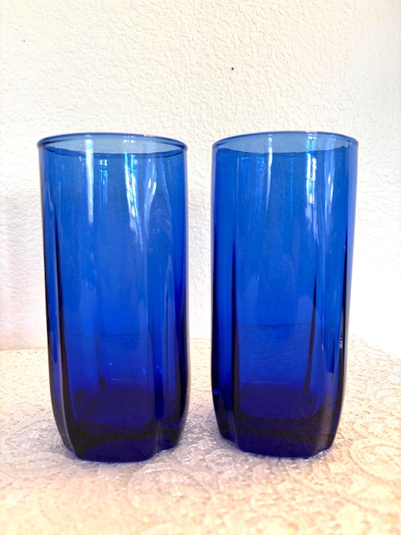 Anchor Hocking Cobalt Blue Tumblers Vintage Drinking Glasses Set