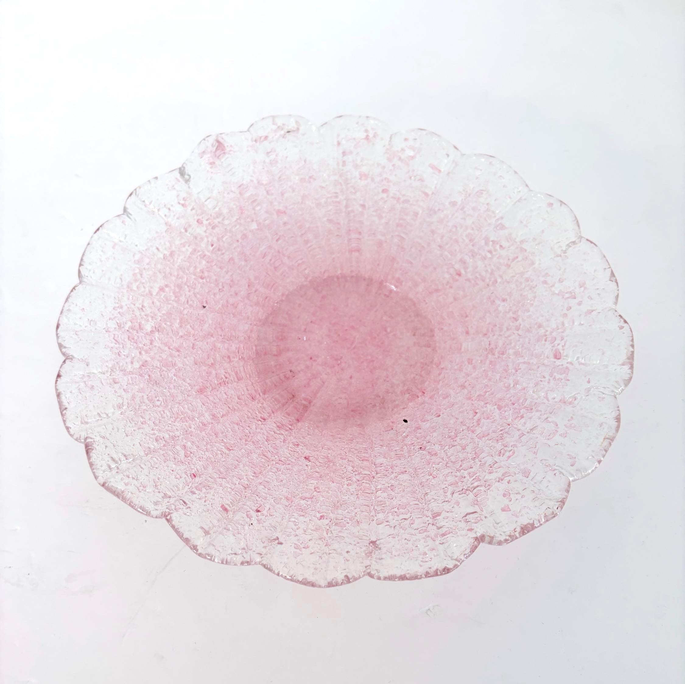 Murano Pink Sugarware Bowl, Fratelli Toso Attributed Overshot Art