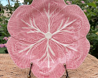 Vintage Bordallo Pinheiro Plato de repollo rosado – Plato para servir hojas de lechuga de mayólica Portugal