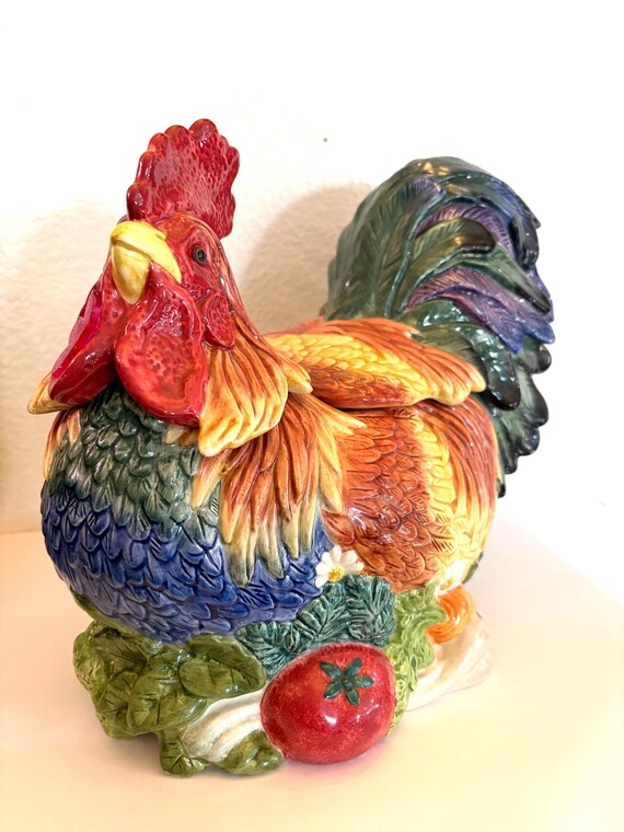 Fitz and Floyd Ceramic Rooster Cookie Jar, Farmhouse Kitchen Decor