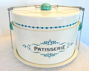 Vintage Enamel Cake Carrier: Patisserie Recipe Tin, Retro Kitchen Storage, Cottagecore Baking Decor