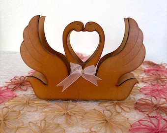 Vintage Swan Napkin Holder, Lovebirds Heart Design, Laser-Cut Wood Composite Organizer