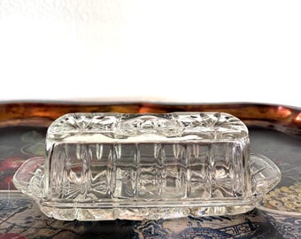 Mantequera vintage de vidrio Indiana con diseño de estrellas, decoración de cocina rústica de vidrio prensado