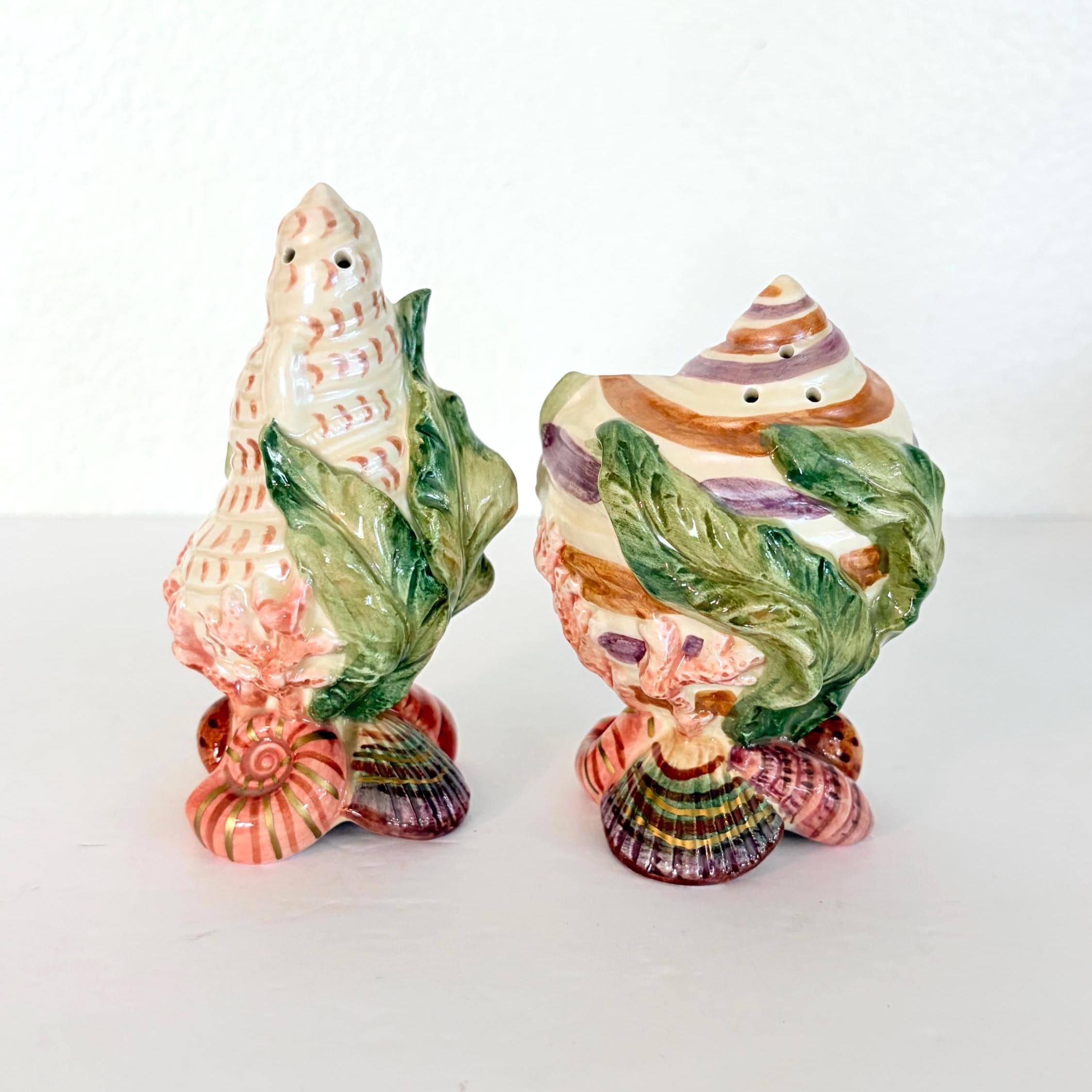 Fitz and Floyd Oceana Hand-painted Seashell Salt Pepper Shakers