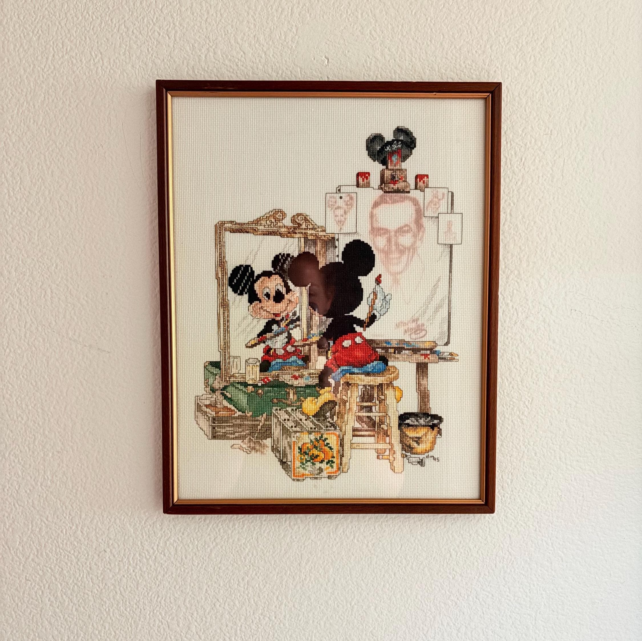 Vintage Mickey Mouse Cross Stitch Art – Rockwell Parody Disneyana
