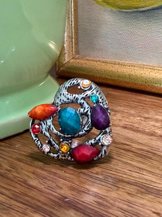 Vintage Heart Statement Ring Adjustable Silver To… - image 10