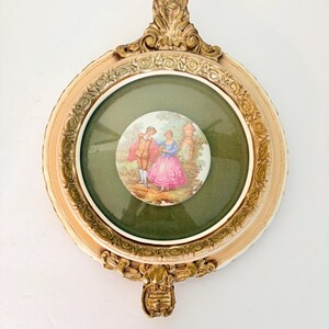 Vintage Fragonard Courting Couple Porcelain Plaque, Ornate Gold Rococo Frame