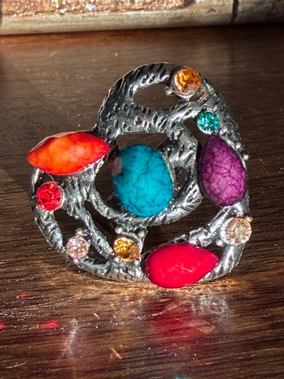 Vintage Heart Statement Ring Adjustable Silver To… - image 9