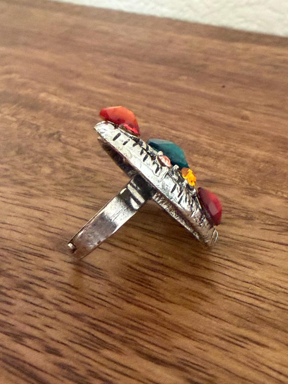 Vintage Heart Statement Ring Adjustable Silver To… - image 11