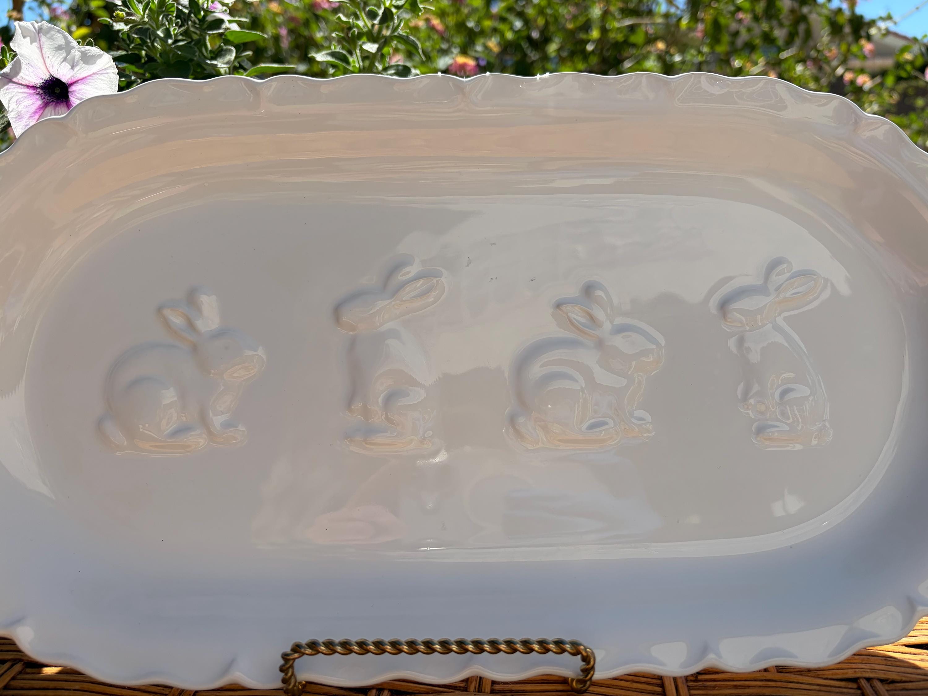 1990s Ceriart Portugal Bunny Serving Platter White Embossed Rabbit Tray ...