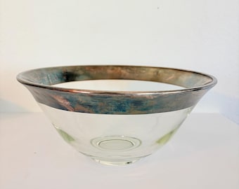 Bol de cristal estilo Dorothy Thorpe vintage: Bol para servir de estilo moderno de mediados de siglo con borde plateado.