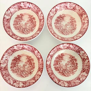 Set of 4 Vintage Wood & Sons Pink Colonial Berry Bowls, McDuffee Stratton Dessert Bowls