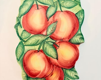 Salvamanteles de cerámica italiana vintage color melocotón, pintado a mano, estilo rústico toscano para cocina.