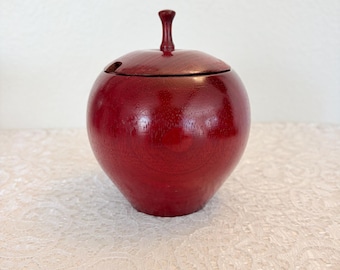 Azucarero de madera roja torneado a mano con hendidura para cuchara – Decoración rústica de cocina estilo cabaña