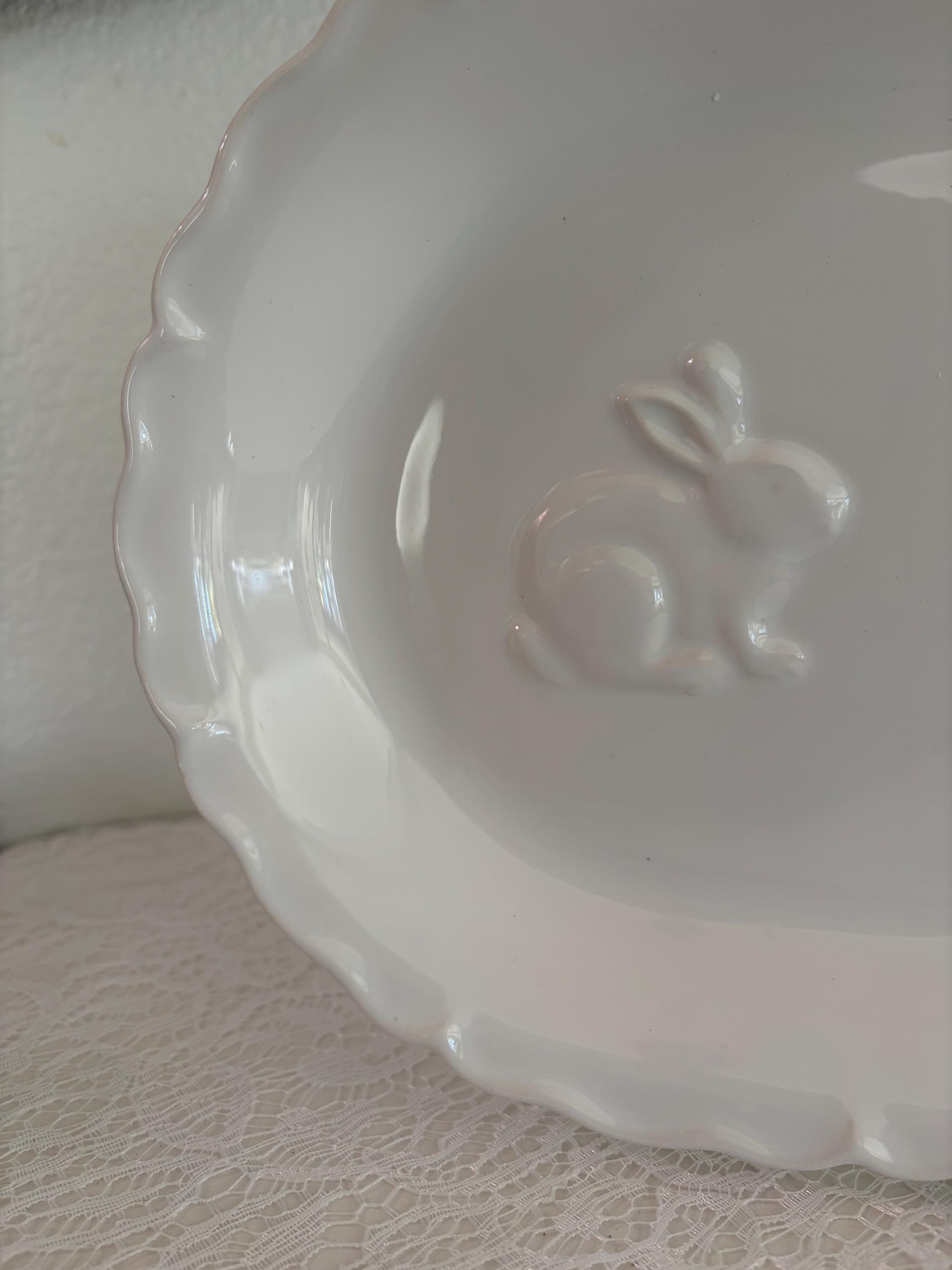 1990s Ceriart Portugal Bunny Serving Platter White Embossed Rabbit Tray ...