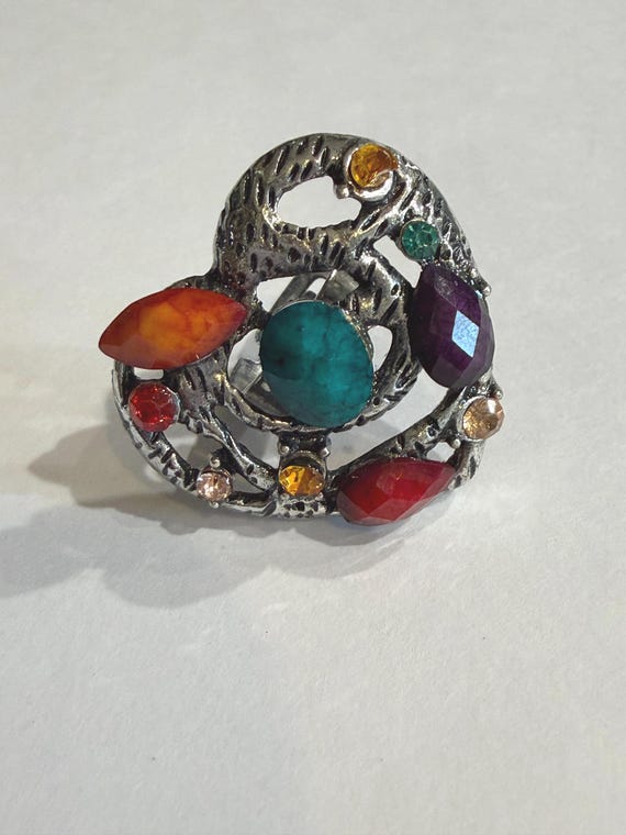 Vintage Heart Statement Ring Adjustable Silver To… - image 2