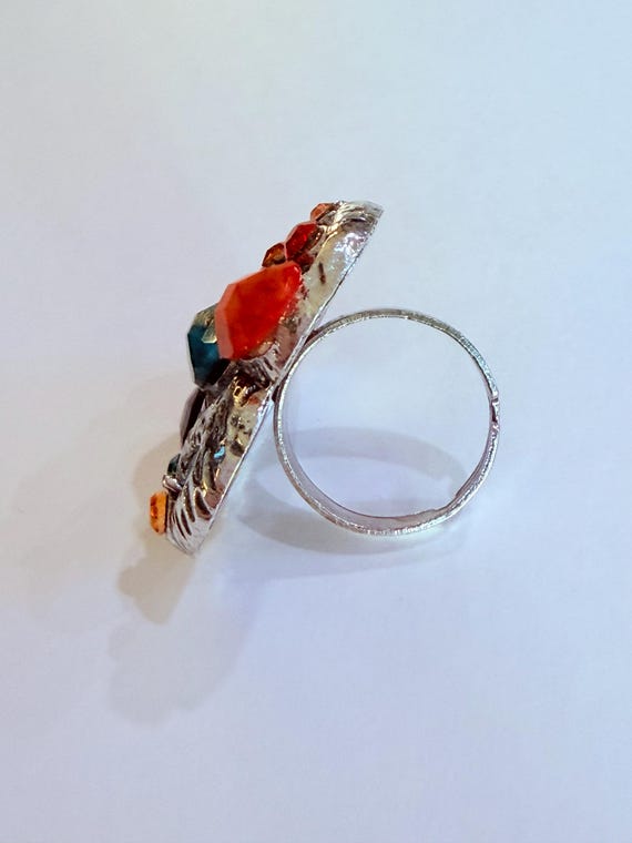 Vintage Heart Statement Ring Adjustable Silver To… - image 3