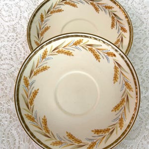 Vintage Homer Laughlin Eggshell Georgian Wheat Saucers (Set of 2) – 1947 Gold Trim