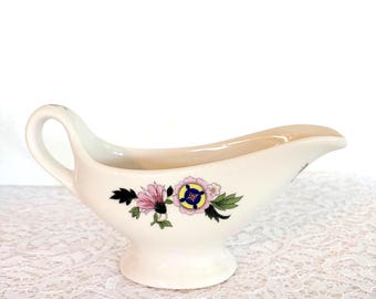 Vintage Sebring Pottery Gravy Boat: Floral Vitrified China Serving Dish