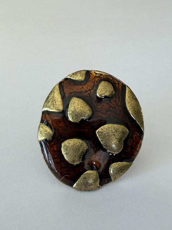 Vintage Brass Statement Ring Adjustable Brown Res… - image 5