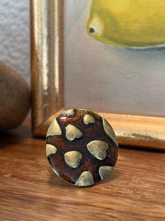 Vintage Brass Statement Ring Adjustable Brown Res… - image 8