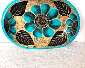 Vintage Mexican Hand-Painted Wood Tray: Francisco Nieto Floral Art