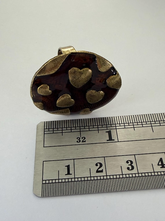 Vintage Brass Statement Ring Adjustable Brown Res… - image 10