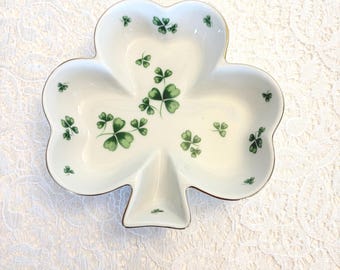 Plato de porcelana vintage Lefton con diseño de trébol: cuenco para dulces con diseño de trébol irlandés.