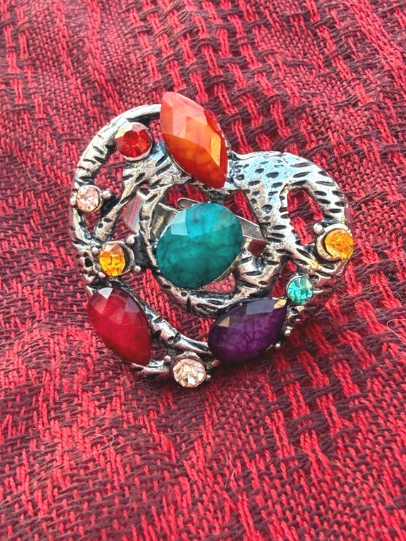 Vintage Heart Statement Ring Adjustable Silver To… - image 4