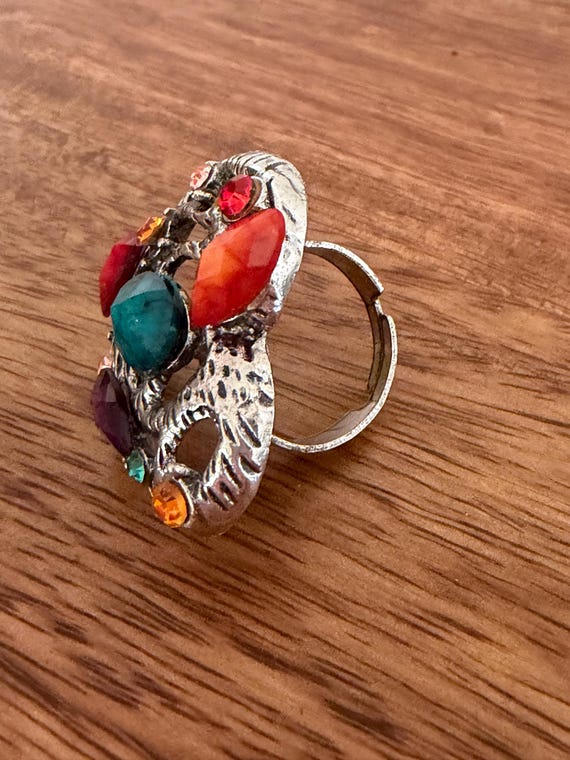 Vintage Heart Statement Ring Adjustable Silver To… - image 12