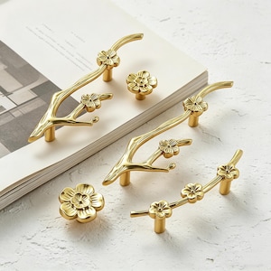 Brass Tree Branches Cabinet Knob, Flower Drawer Pull,Handmade Furniture Hardware