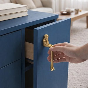 Handmade Thinker Cabinet Handle, Minimalist Gold Drawer Pull