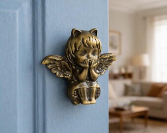 Tirador de cajón de ángel hecho a mano, pequeño tirador decorativo para armario, pomo vintage de ángel para puerta de armario.