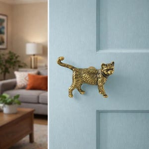 Ręcznie wykonany mosiężny uchwyt do szuflady w kształcie kota, fantazyjny uchwyt do drzwi