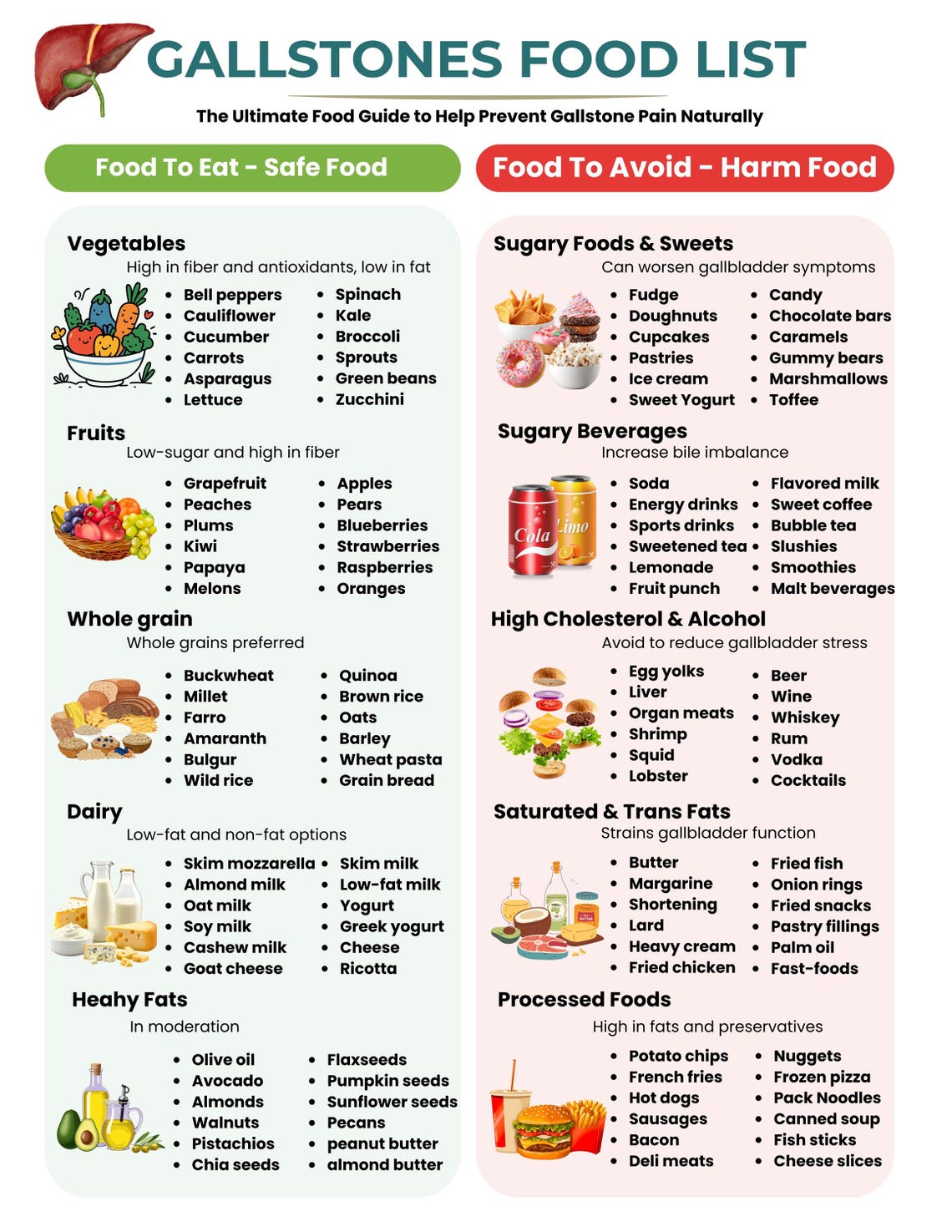 Gallstones Food List Printable | Foods to Eat & Avoid | Gallbladder ...