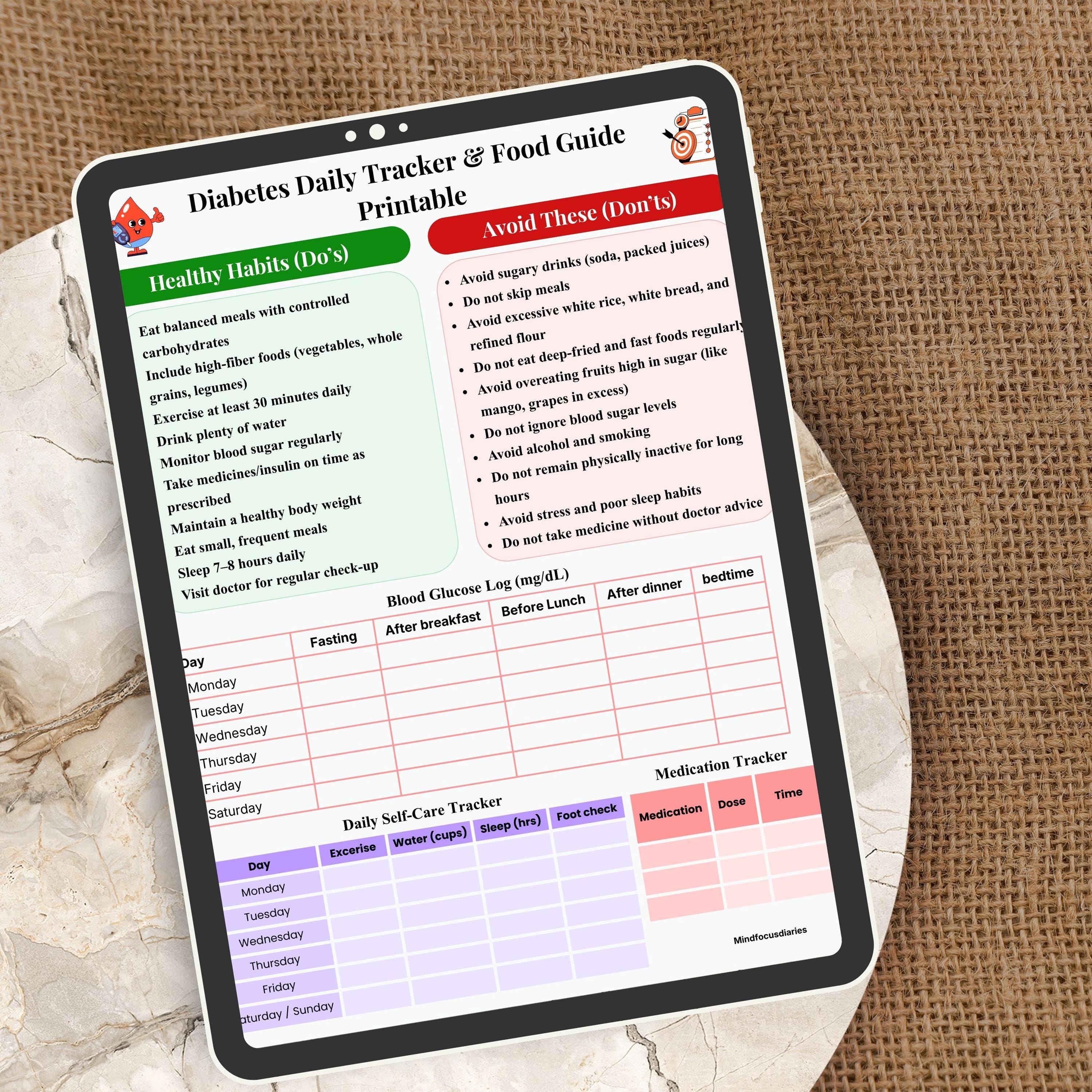Diabetes Daily Tracker, Food Guide Printable, Blood Sugar Log, Daily ...
