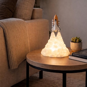 Space Shuttle Rocket Lamp – Modern Astronaut Decor – Unique Desk & Side Table Lighting