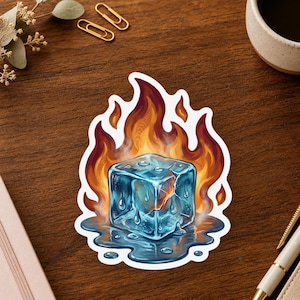 Melting Ice Cube On Fire Die Cut Decal For Humor Flame Drip For Laptop Bottle Gift Idea Sweet Fire Ice Art Decor Sticker, Ships Free