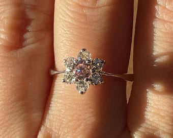 Vintage Sterling Silber rosa Blumen-Ring - Größe 7,5