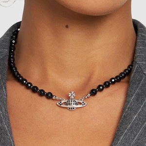 Vivienne Westwood Messaline Choker - Black Beaded Orb Pendant Y2K
