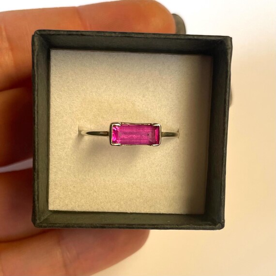 Stackable - sterling silver ring with pink baguet… - image 5